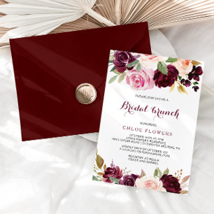 Green Blush Burgundy Floral Bridal Brunch Kaart