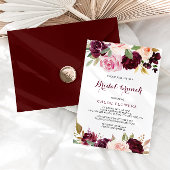 Green Blush Burgundy Floral Bridal Brunch Kaart