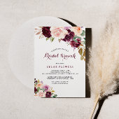 Green Blush Burgundy Floral Bridal Brunch Kaart