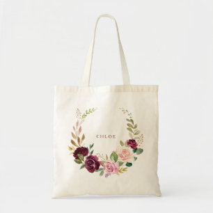 Green Blush Burgundy Floral Canvas tas