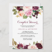 Green Blush Burgundy Floral Couples Shower Kaart (Voorkant)