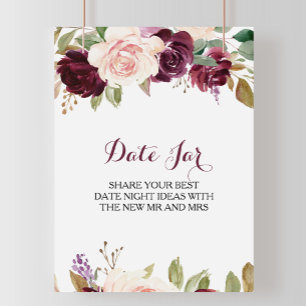 Green Blush Burgundy Floral Date Jar Sign Poster