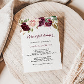 Green Blush Burgundy Floral Rehearsal Dinner Kaart
