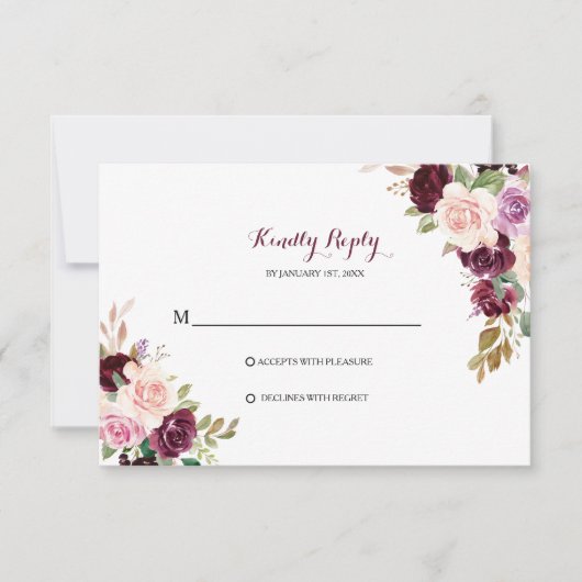 Green Blush Burgundy Floral Rsvp Card (Voorkant)