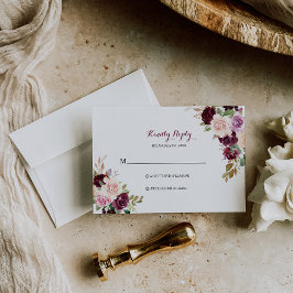 Green Blush Burgundy Floral Rsvp Card