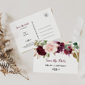 Green Blush Burgundy Floral Save the Date Briefkaart