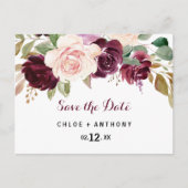 Green Blush Burgundy Floral Save the Date Briefkaart (Voorkant)