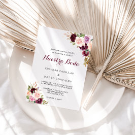 Green Blush Burgundy Floral Spain Wedding Kaart