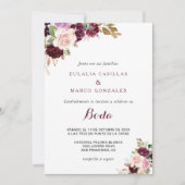 Green Blush Burgundy Floral Spain Wedding Kaart (Voorkant)