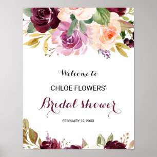 Green Blush Burgundy Floral Vrijgezellenfeest Welk Poster