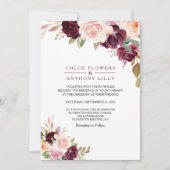 Green Blush Burgundy Floral Wedding Kaart (Voorkant)