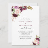 Green Blush Burgundy Floral Wedding Kaart (Voorkant)