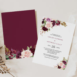 Green Blush Burgundy Floral Wedding Kaart