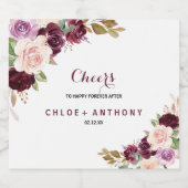 Green Blush Burgundy Floral Wedding Sparkling Wijnetiket (Enkel label)