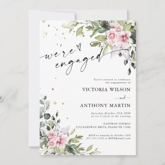 Green Blush Pink Engagement Party Uitnodiging (Voorkant)