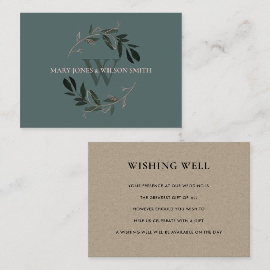 GREEN BLUSH PINK FAUNA WREATH WEDDING GOED INFORMATIEKAARTJE (Voorkant / Achterkant)