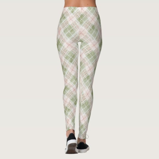 Green Blush Pink Plaid Stripes Leggings (Achterkant)