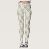 Green Blush Pink Plaid Stripes Leggings (Voorkant)