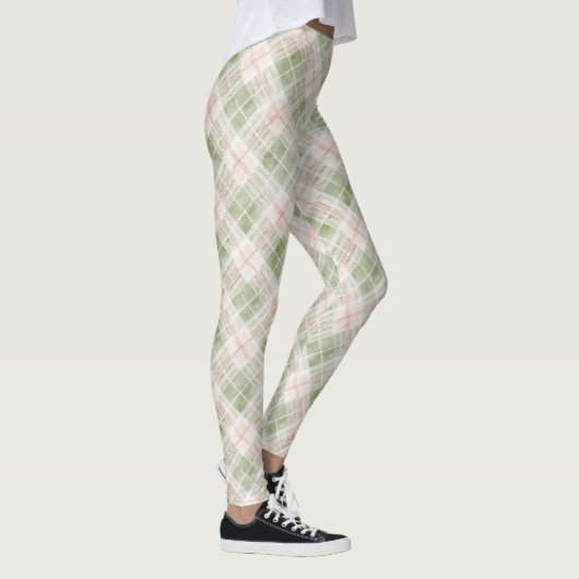 Green Blush Pink Plaid Stripes Leggings (Rechts)