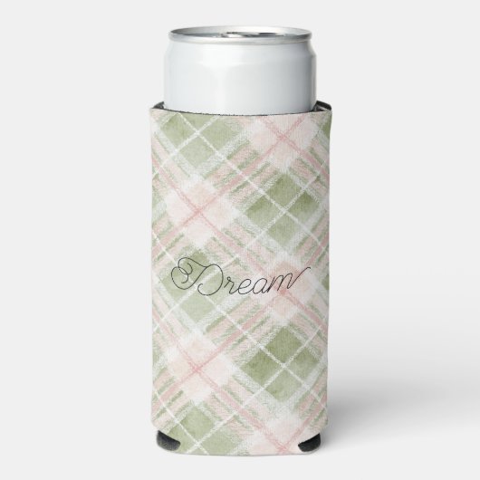 Green Blush Pink Plaid Stripes Seltzer Blikjeskoeler (Seltzer Voorkant)