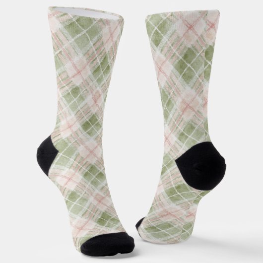 Green Blush Pink Plaid Stripes Sokken (Gebogen)