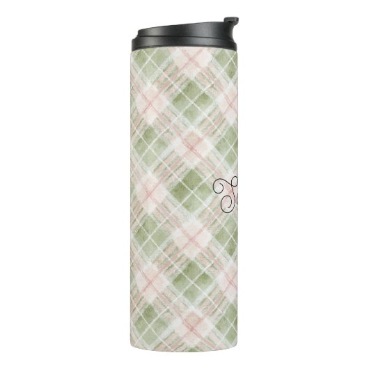 Green Blush Pink Plaid Stripes Thermosbeker (Gedraaid links)