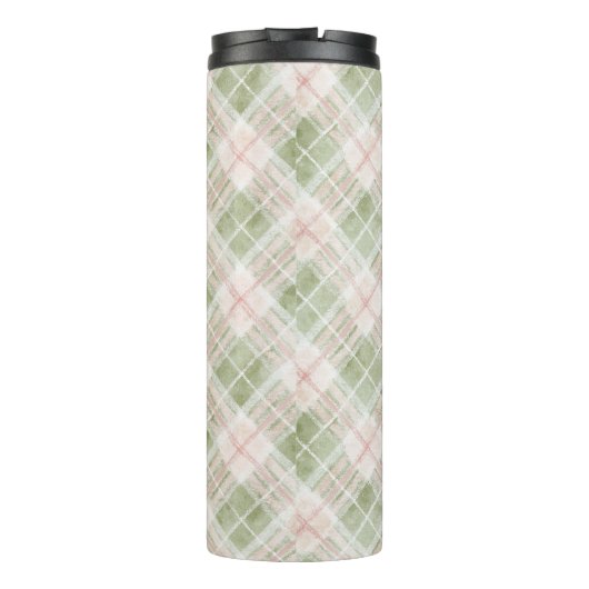 Green Blush Pink Plaid Stripes Thermosbeker (Achterkant)