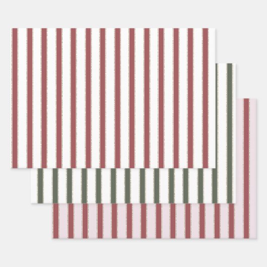 Green Blush Pink Red White Gold Stripes Christmas Inpakpapier Vel (Set)