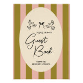 Green Blush Pink Striped Wedding Guestbook Sign Perfect Poster (Voorkant)