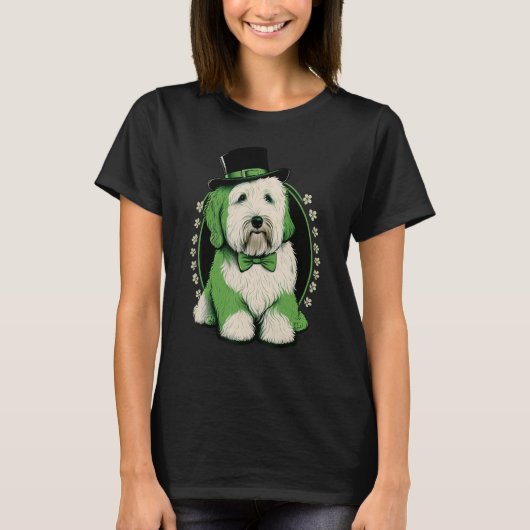Green Bobtail shamrock St Patricks Day Old English T-shirt (Voorkant)