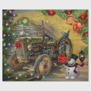 -Green Boerderij Tractor-kerst - bijtende barn Cadeaupapier