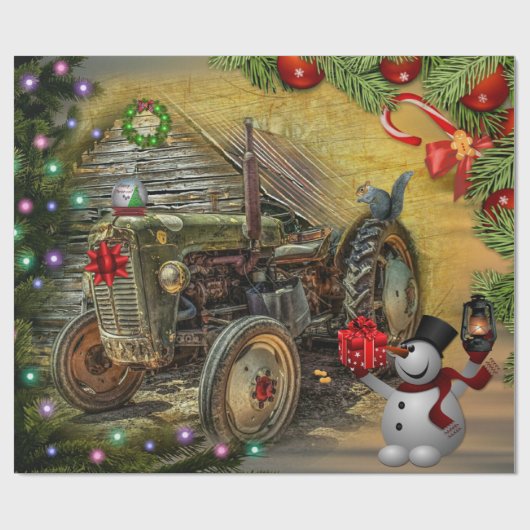-Green Boerderij Tractor-kerst - bijtende barn Cadeaupapier (Vlak)