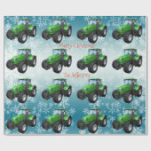 Green Boerderij Tractors op blauw Kerstmis Cadeaupapier (Vlak)