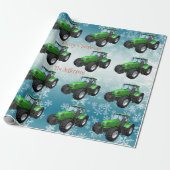 Green Boerderij Tractors op blauw Kerstmis Cadeaupapier (Uitgerold)