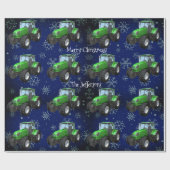 Green Boerderij Tractors op blauw Kerstmis Cadeaupapier (Vlak)