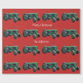 Green Boerderij Tractors op rode kerst  Cadeaupapier (Vlak)