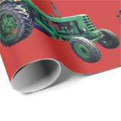 Green Boerderij Tractors op rode kerst  Cadeaupapier (Rol Hoek)
