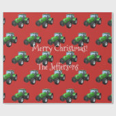 Green Boerderij Tractors op rode kerst Cadeaupapier (Vlak)