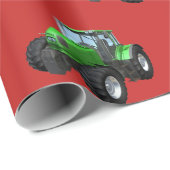 Green Boerderij Tractors op rode kerst Cadeaupapier (Rol Hoek)