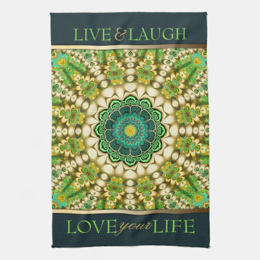Green Bohemian Eastern Mandala Tea Towel Theedoek (Verticaal)