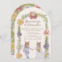 Green Boho Bunny Love Waterverf Bloemenbruiloft