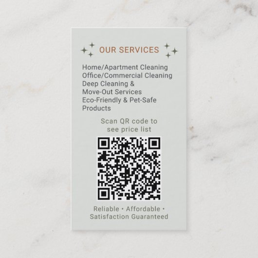 Green Boho Cleaning Service Maid QR Code Visitekaartje (Achterkant)