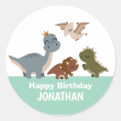 Green Boho Dinosaur verjaardagsfeestje Ronde Sticker (Voorkant)