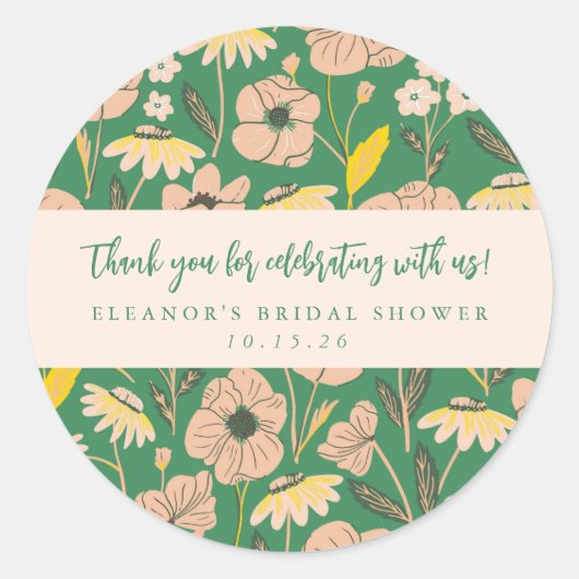 Green Boho Floral Custom Vrijgezellenfeest Bedankt Ronde Sticker (Voorkant)