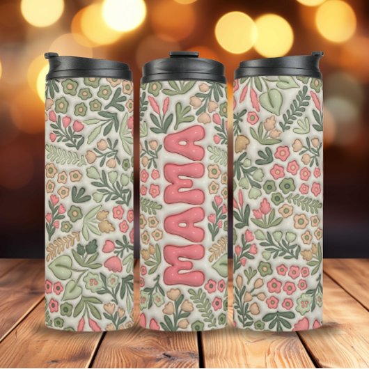 Green Boho Floral Mama Thermosbeker