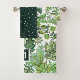 Green Boho  Floral Monogram Bad Handdoek