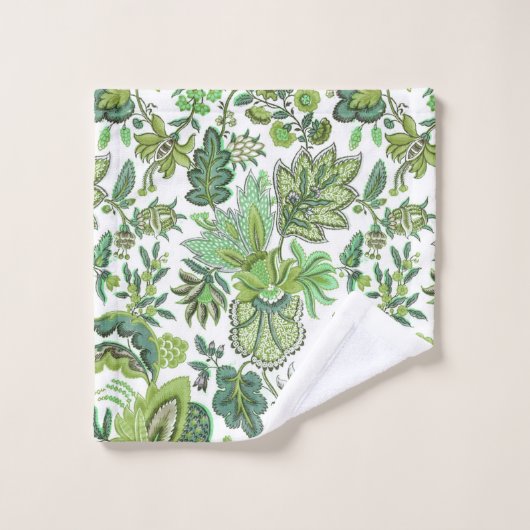 Green Boho Floral Monogram Bad Handdoek (Wasdoekje)