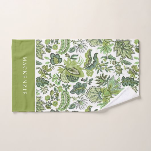 Green Boho  Floral Monogram Bad Handdoek (Handdoek)