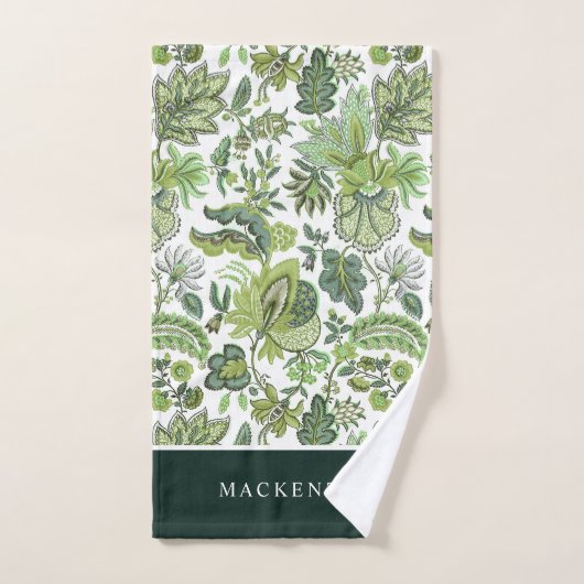 Green Boho  Floral Monogram Bad Handdoek (Handdoek)