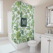 Green Boho  Floral Monogram Douchegordijn (In situ)